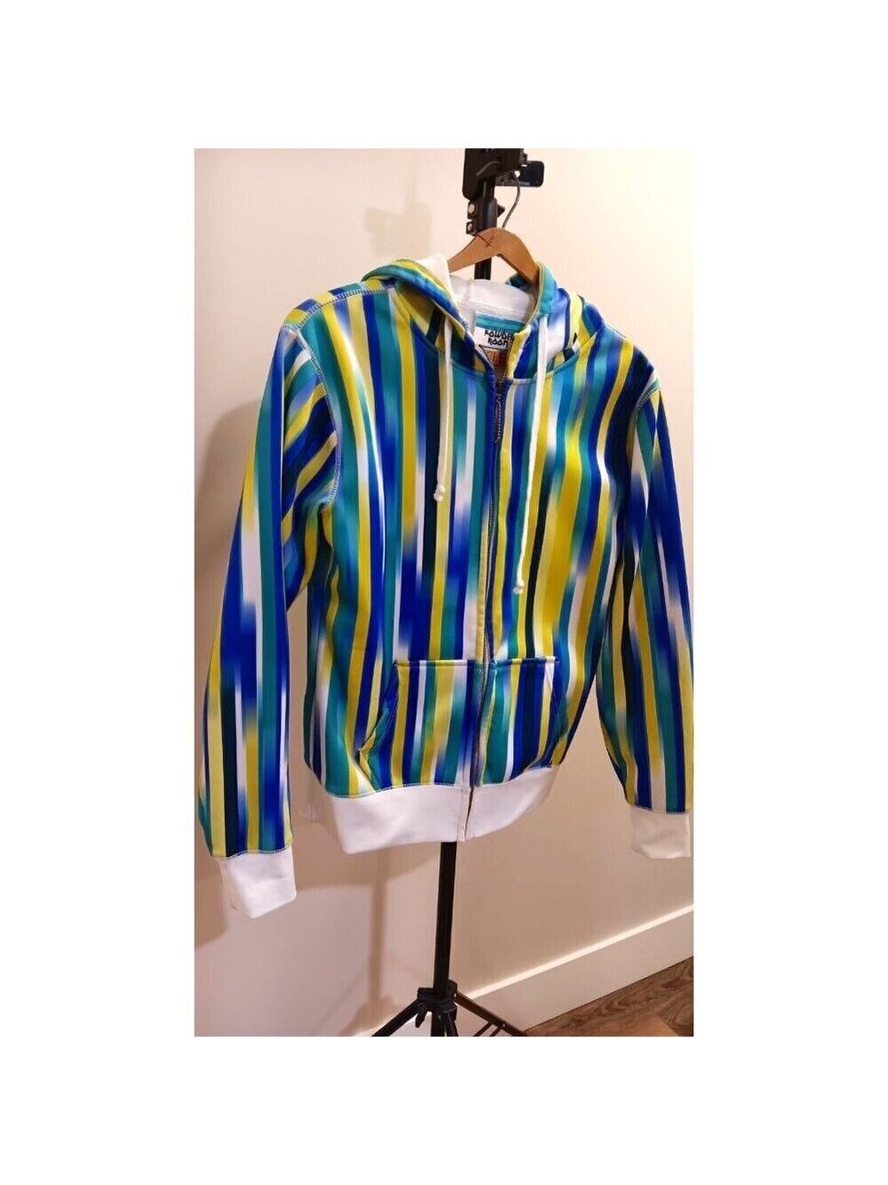 Rare Large Vintage 2010 Powder Room Hoodie Mens Full Zip Sweater Stripes